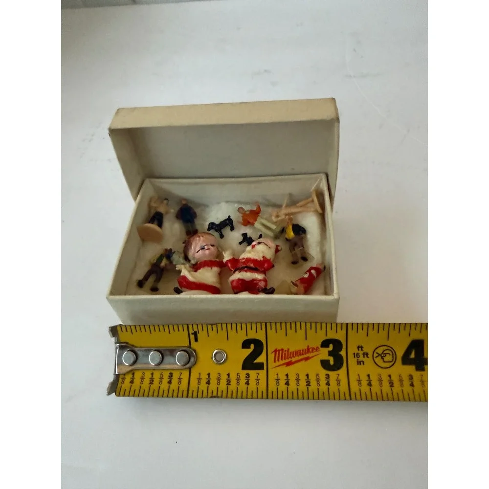 Vintage Miniature Plastic Figurines Lot Santa Mrs Claus Townspeople Animals